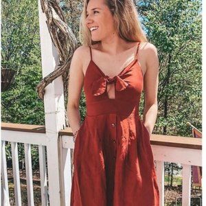 Express Rust Midi Dress Tie Front w/ Pockets